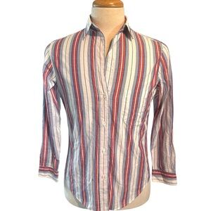 Grayson Shirt Womens Size 01 Red White Striped Long Sleeves Button Up Casual